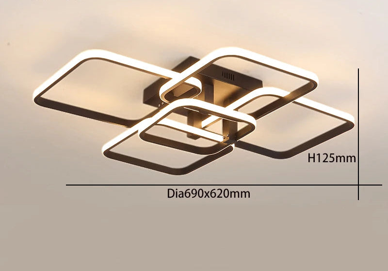 Luminaire plafond carre entrelace avec eclairage LED.