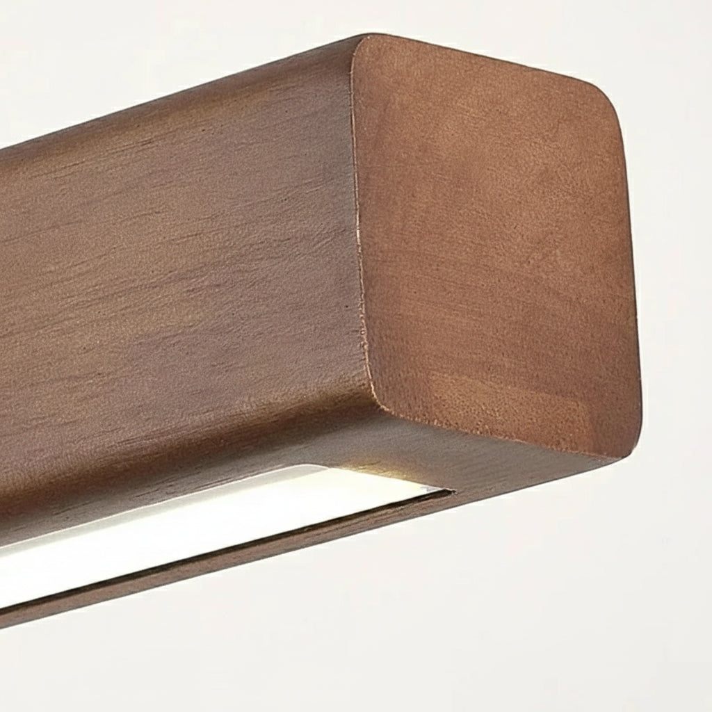 Structure de la suspension LED en bois, finition minimaliste scandinave.