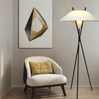 Arisha Lampadaire Trépied Simple, Métal/Tissu, Blanc, Chambre/Salon