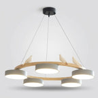 Lustre Bois Sienna Round design naturel scandinave avec oiseaux