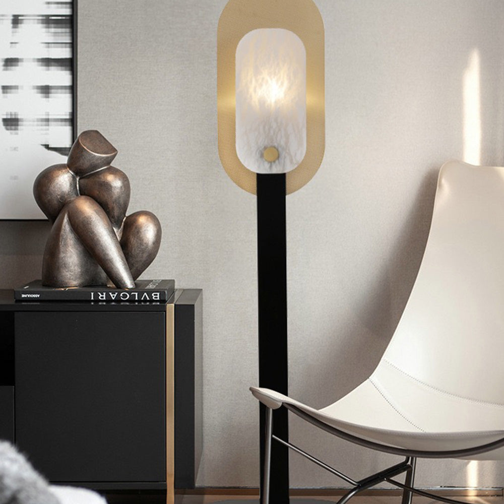 Lampadaire Ovale Marbre Blanc Doré