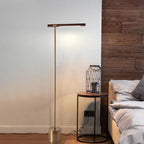 Lampadaire Linéaire Métal & Bois Doré