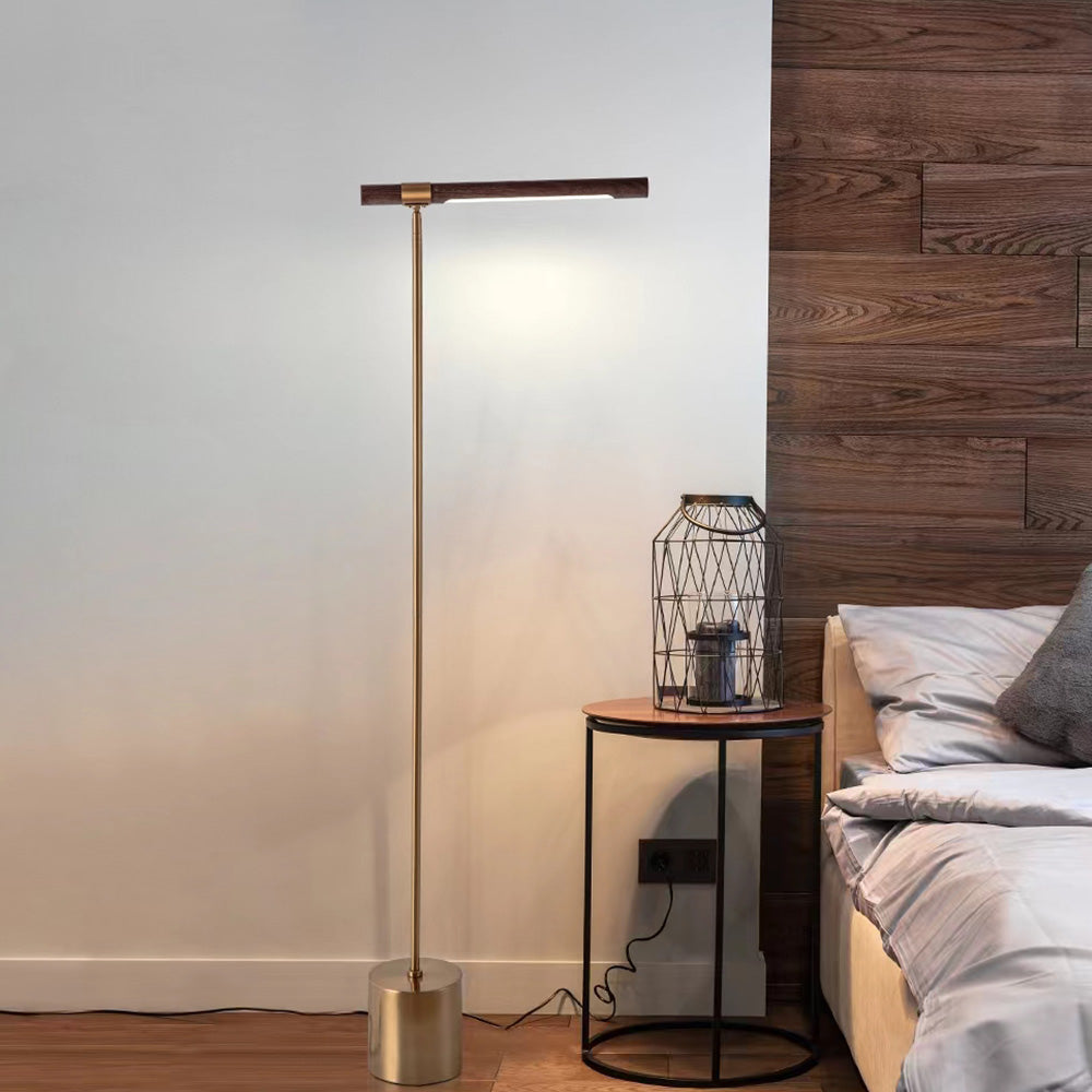 Lampadaire Linéaire Métal & Bois Doré