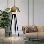 Lampadaire Tripode Noir & Or Vintage