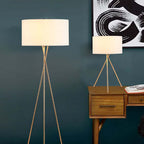 Lampadaire Cylindre Tissu Blanc 2-en-1