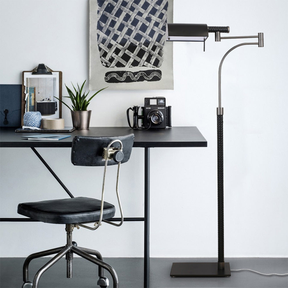 Lampadaire Rectangulaire Cuir Noir