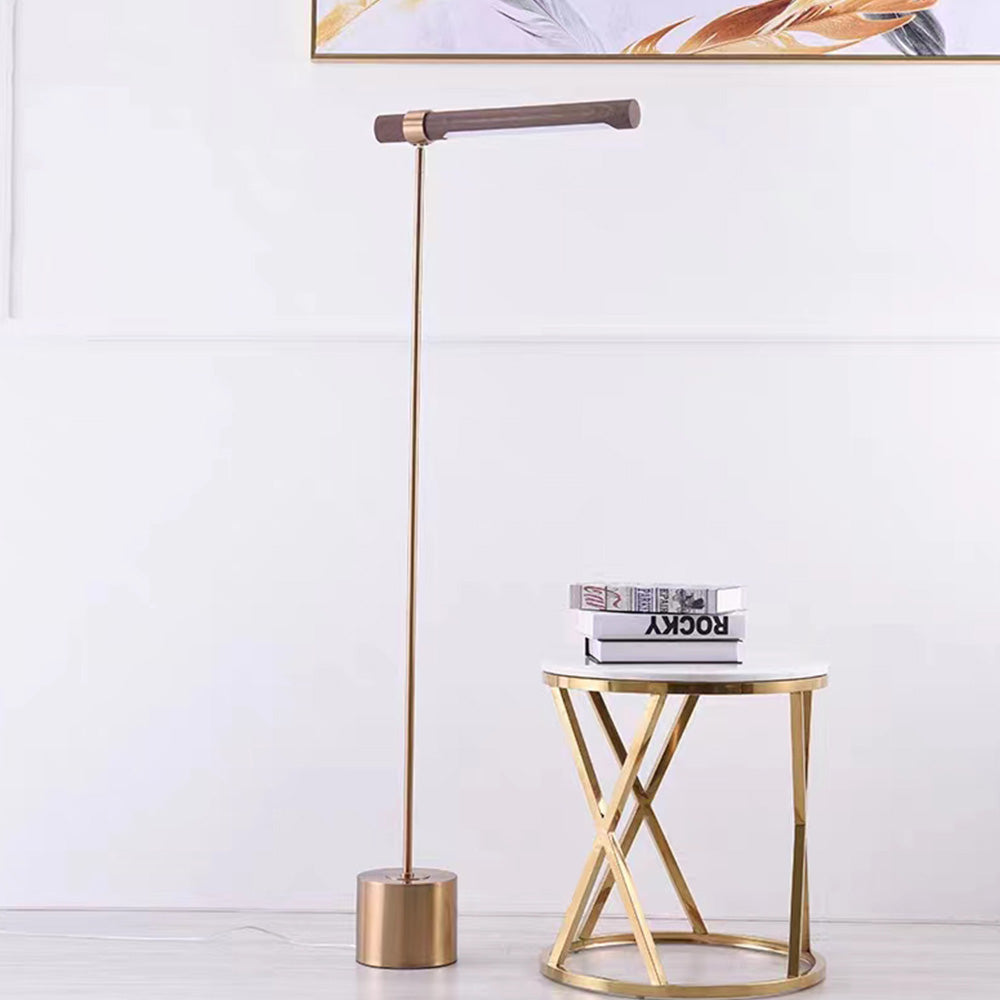 Lampadaire Linéaire Métal & Bois Doré