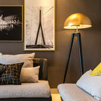 Lampadaire Tripode Noir & Or Vintage