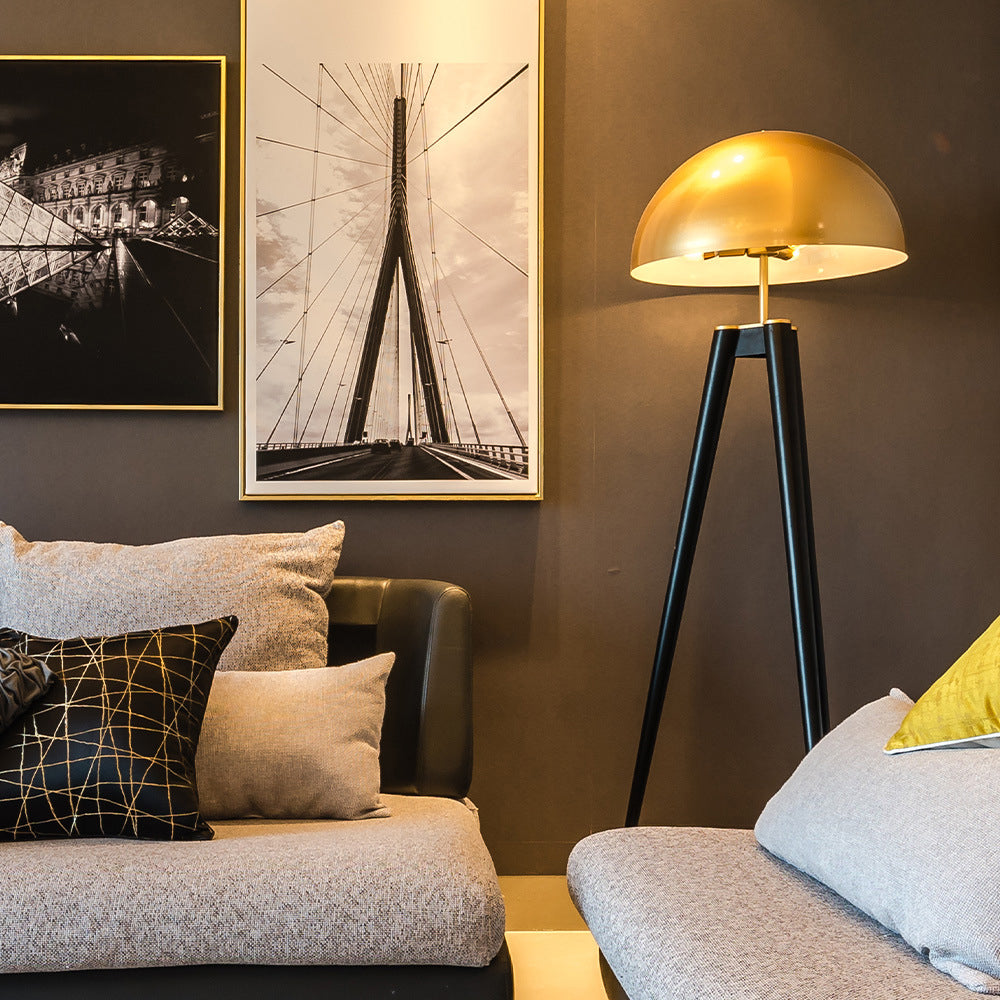 Lampadaire Tripode Noir & Or Vintage