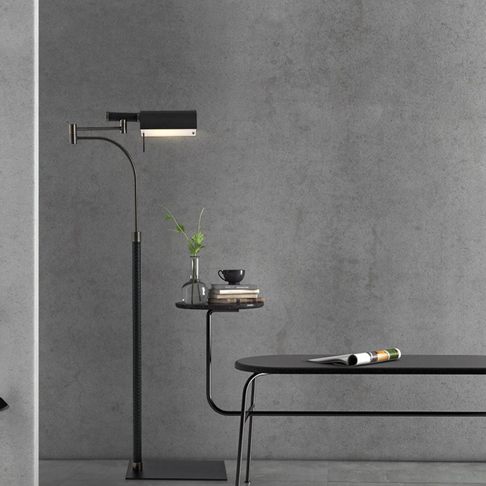Lampadaire Rectangulaire Cuir Noir