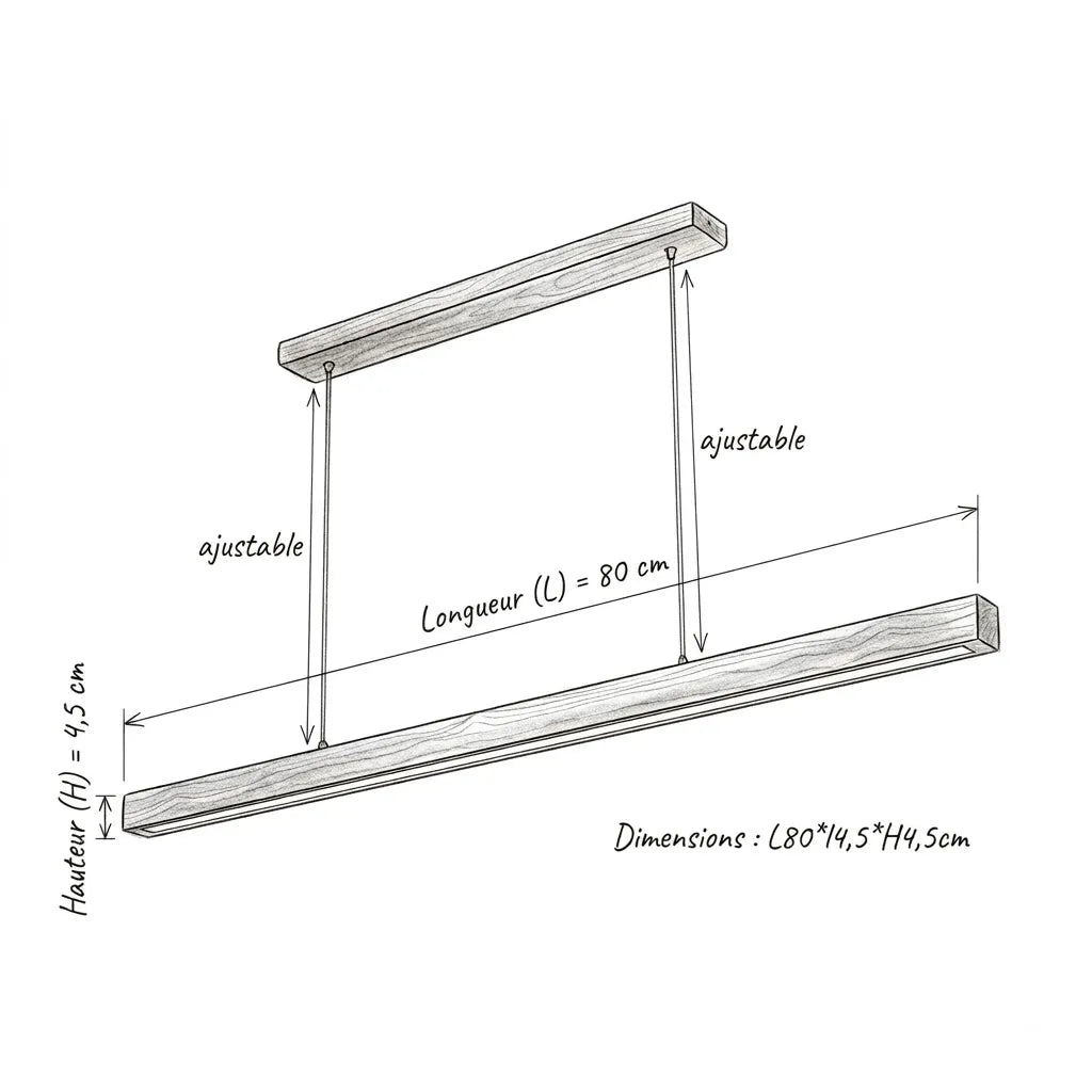 Suspension LED Bois Naturel - Guide des tailles