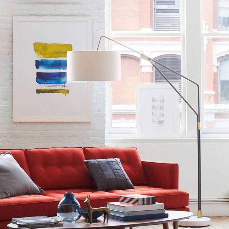 Lampadaire Cylindre Tissu Blanc