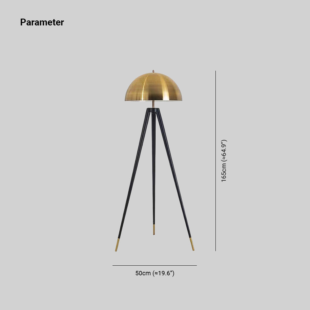 Lampadaire Tripode Noir & Or Vintage