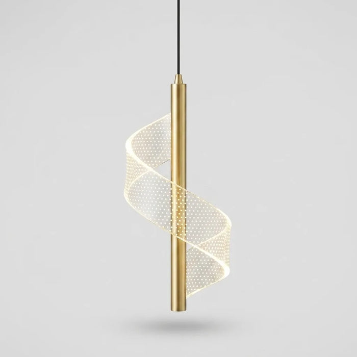 Suspension LED spirale dorée design sculptural moderne or salon