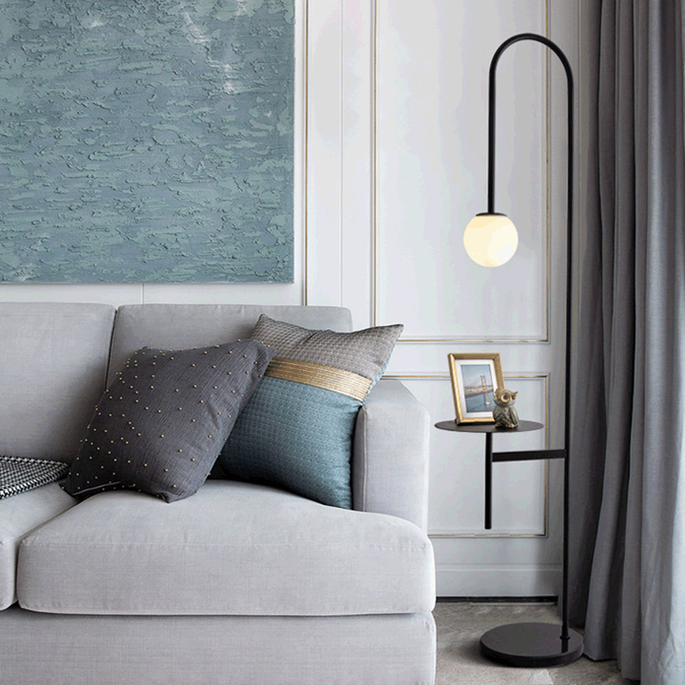 Lampadaire Marbre Verre Noir Tablette
