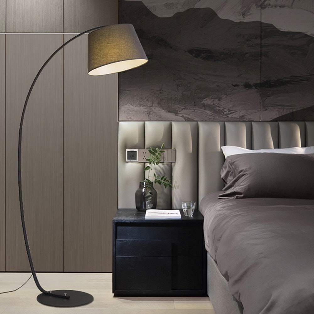 Lampadaire Arche Moderne, Métal/Tissu, Noir
