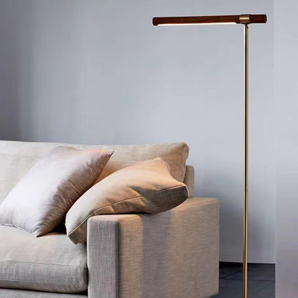 Lampadaire Linéaire Métal & Bois Doré
