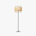 Lampadaire Rotin Anneaux Triple Bohème