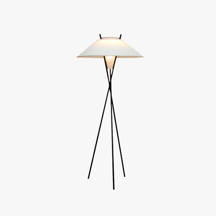 Lampadaire trépied tissu blanc métal minimaliste moderne salon chambre