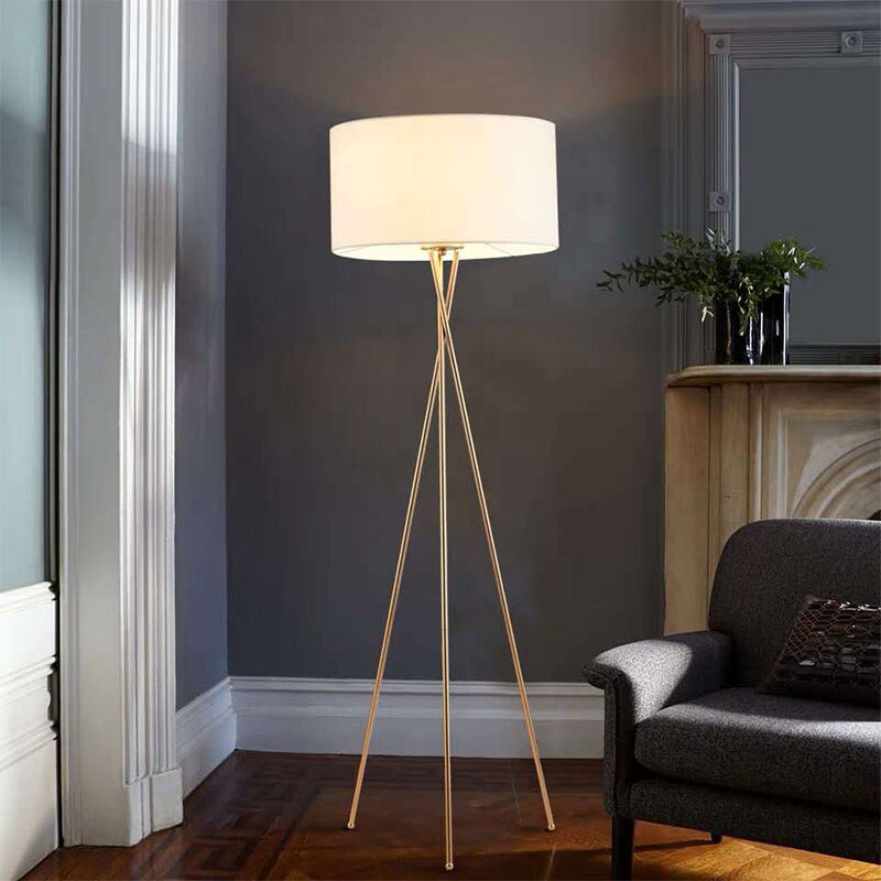 Lampadaire Cylindre Tissu Blanc 2-en-1