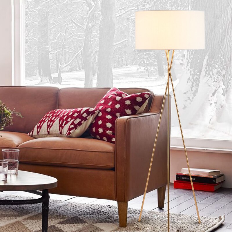Lampadaire Cylindre Tissu Blanc 2-en-1