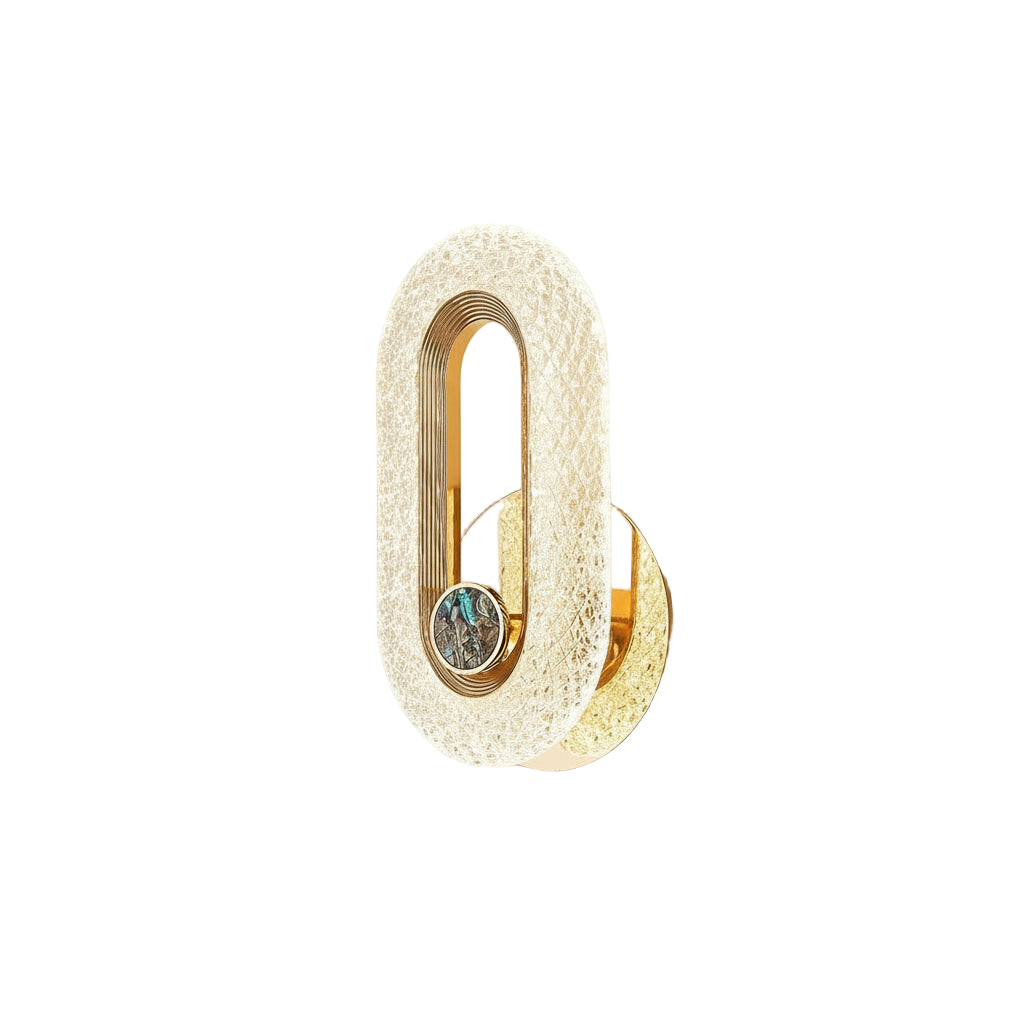 Applique murale ovale doree avec effet cristal lumineux.