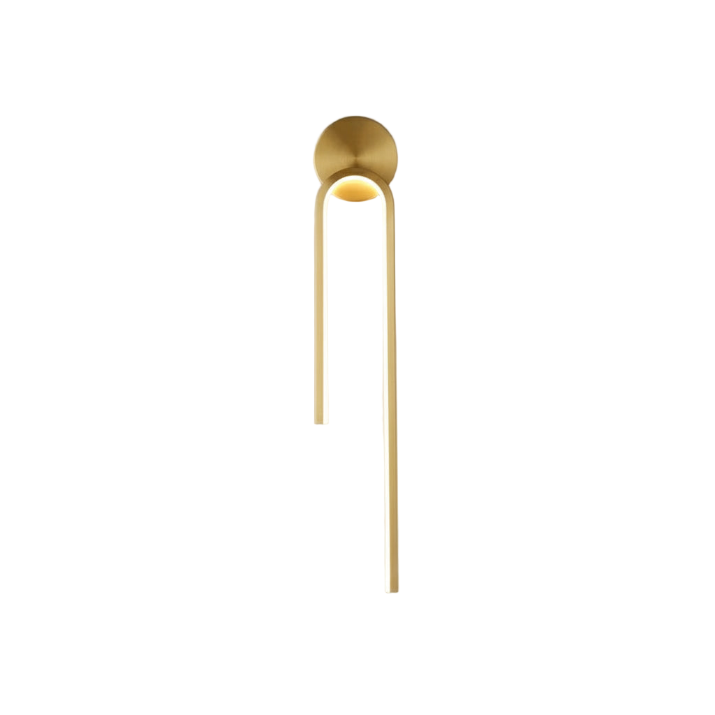 Applique murale doree avec tube lumineux minimaliste.