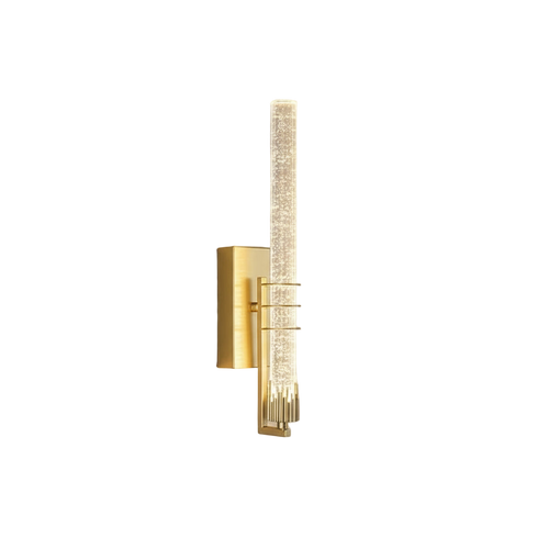 Applique doree avec tube cristal bulles diffusant une lumiere elegante.