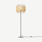 Lampadaire Rotin Anneaux Triple Bohème