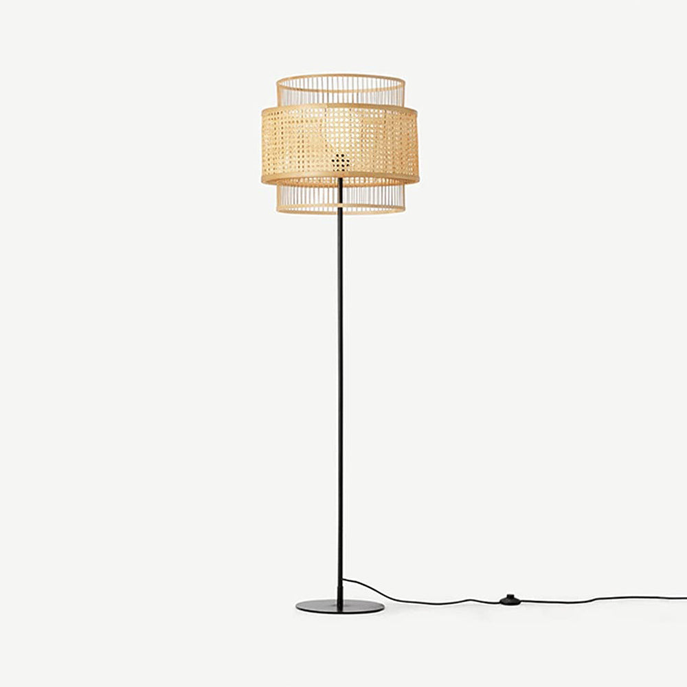 Lampadaire Rotin Anneaux Triple Bohème