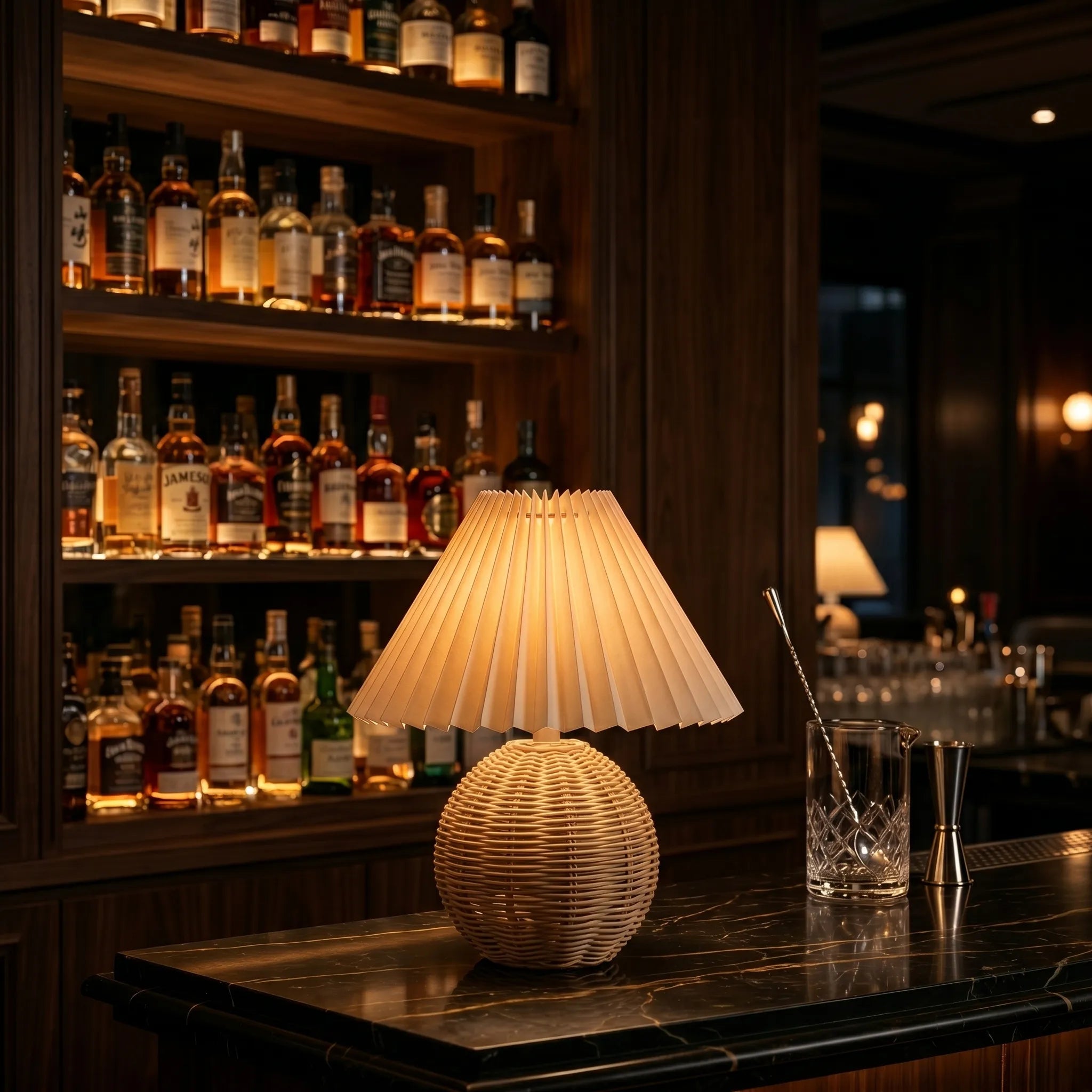 Lampe Vintage Rotin Céramique