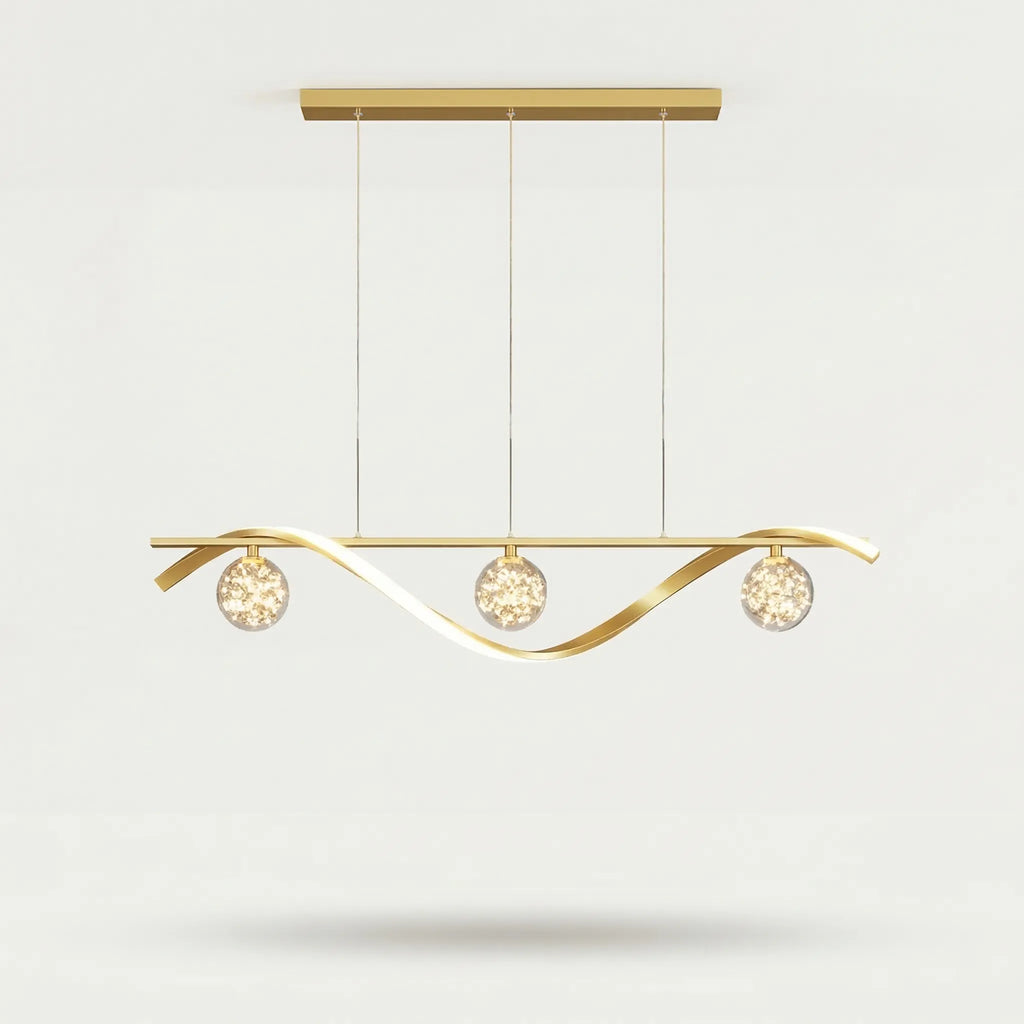 Lustre LED Ondulé Aluminium – Design Minimaliste Contemporain Salon
