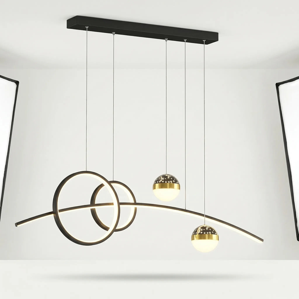Lustre LED Linéaire Globes – Suspension Sculpturale Design Moderne Salon