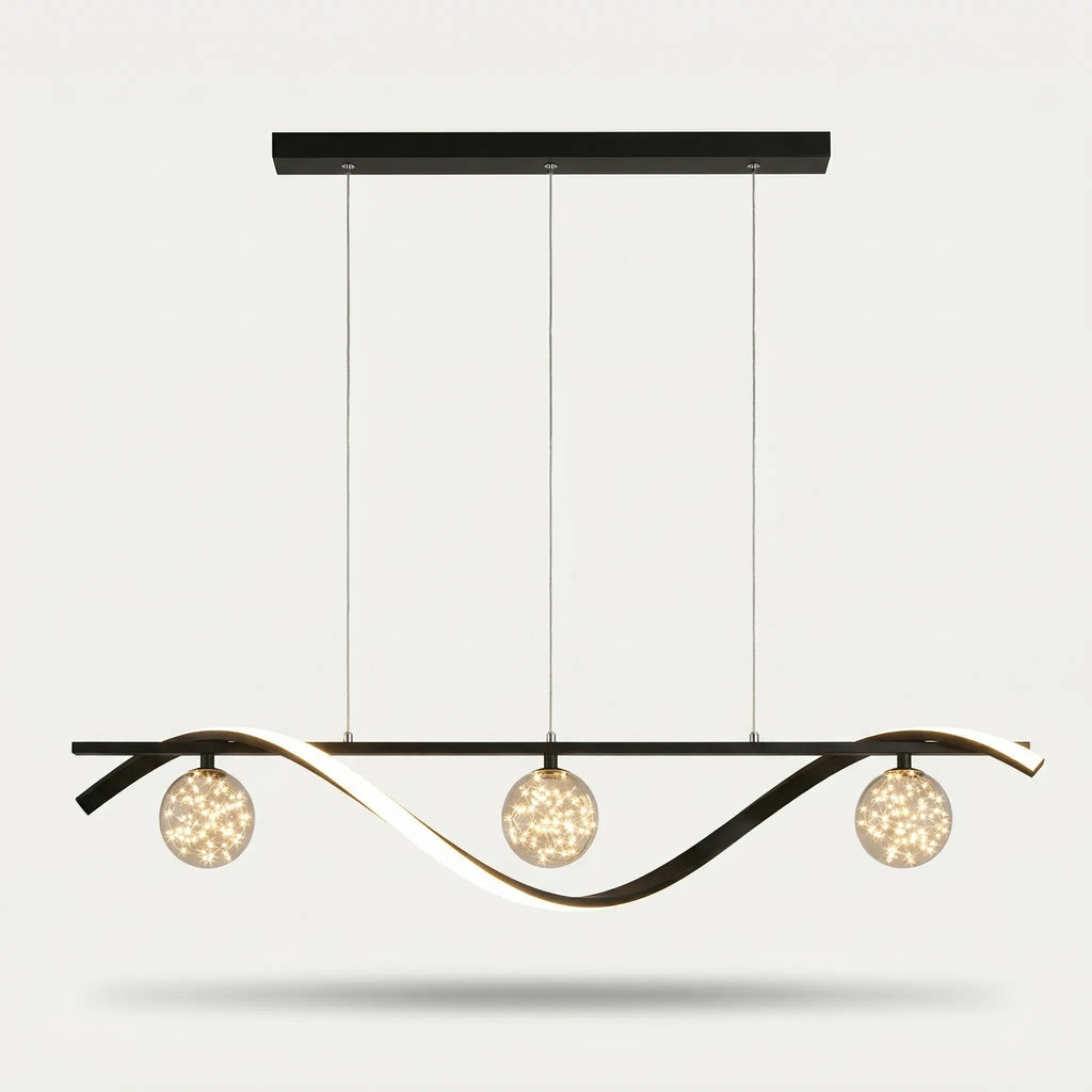 Lustre LED Ondulé Aluminium – Design Minimaliste Contemporain Salon