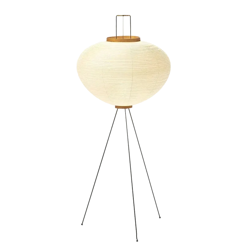 Lampadaire sur pied avec abat jour en papier japonais diffusant une lumiere douce