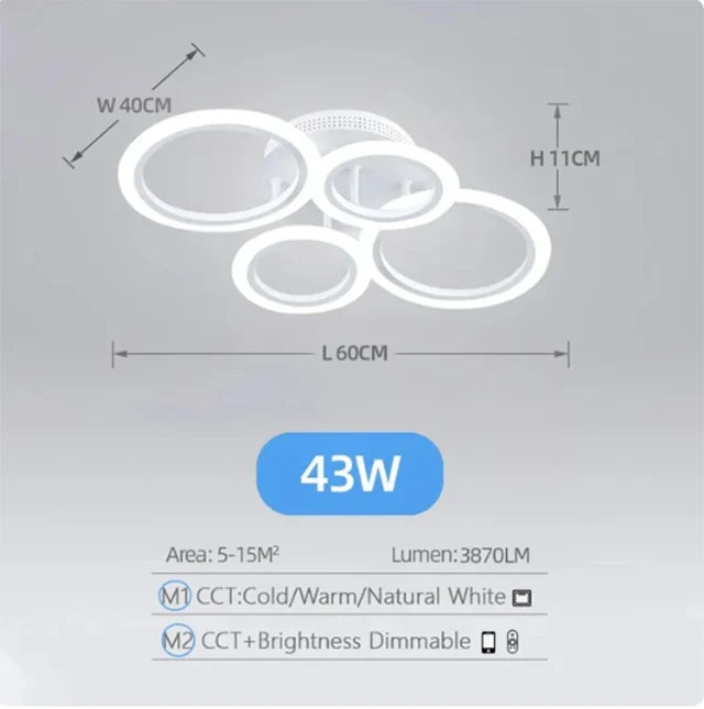 Lampe plafond contemporaine avec formes circulaires.