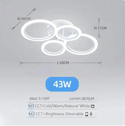 Lampe plafond contemporaine avec formes circulaires.