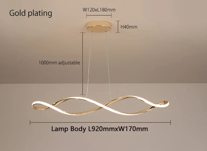 Luminaire design aux courbes wavelike lumineuses.