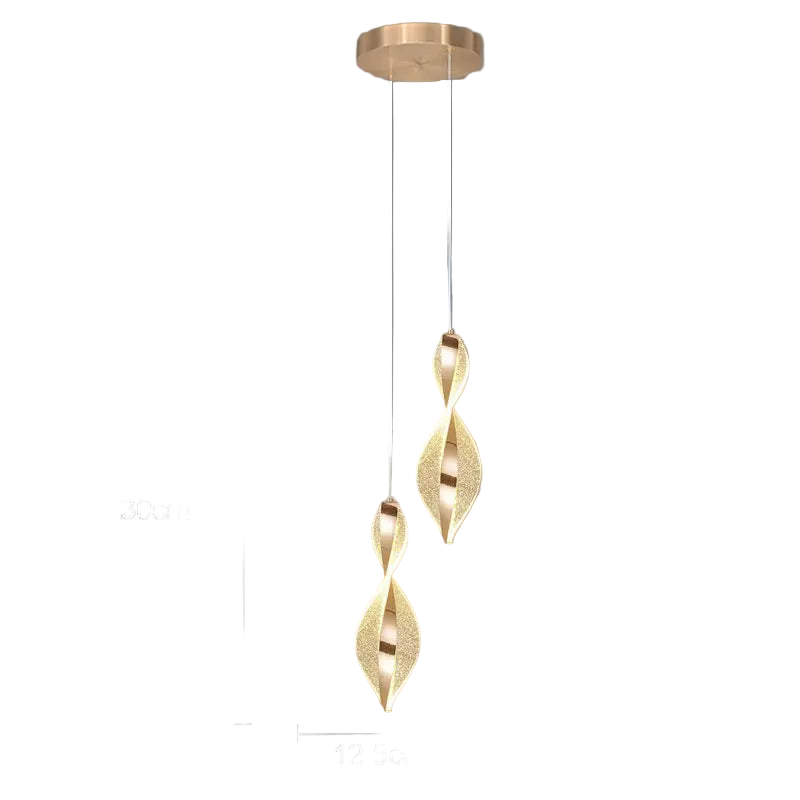 Luminaire torsade dore style minimaliste avec diffuseur lumineux.