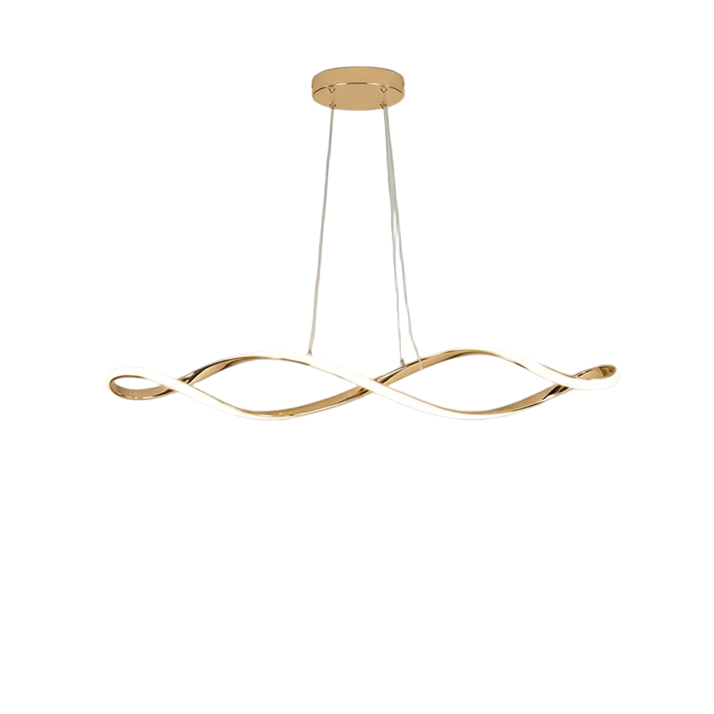Lustre LED ondule moderne avec courbes lumineuses elegantes.