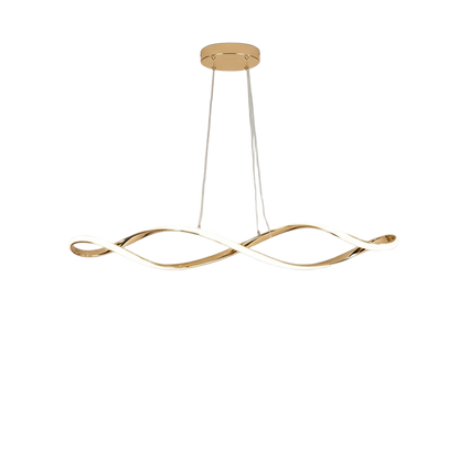 Lustre LED ondule moderne avec courbes lumineuses elegantes.