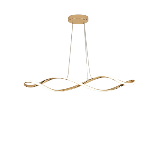 Lustre LED ondule moderne avec courbes lumineuses elegantes.