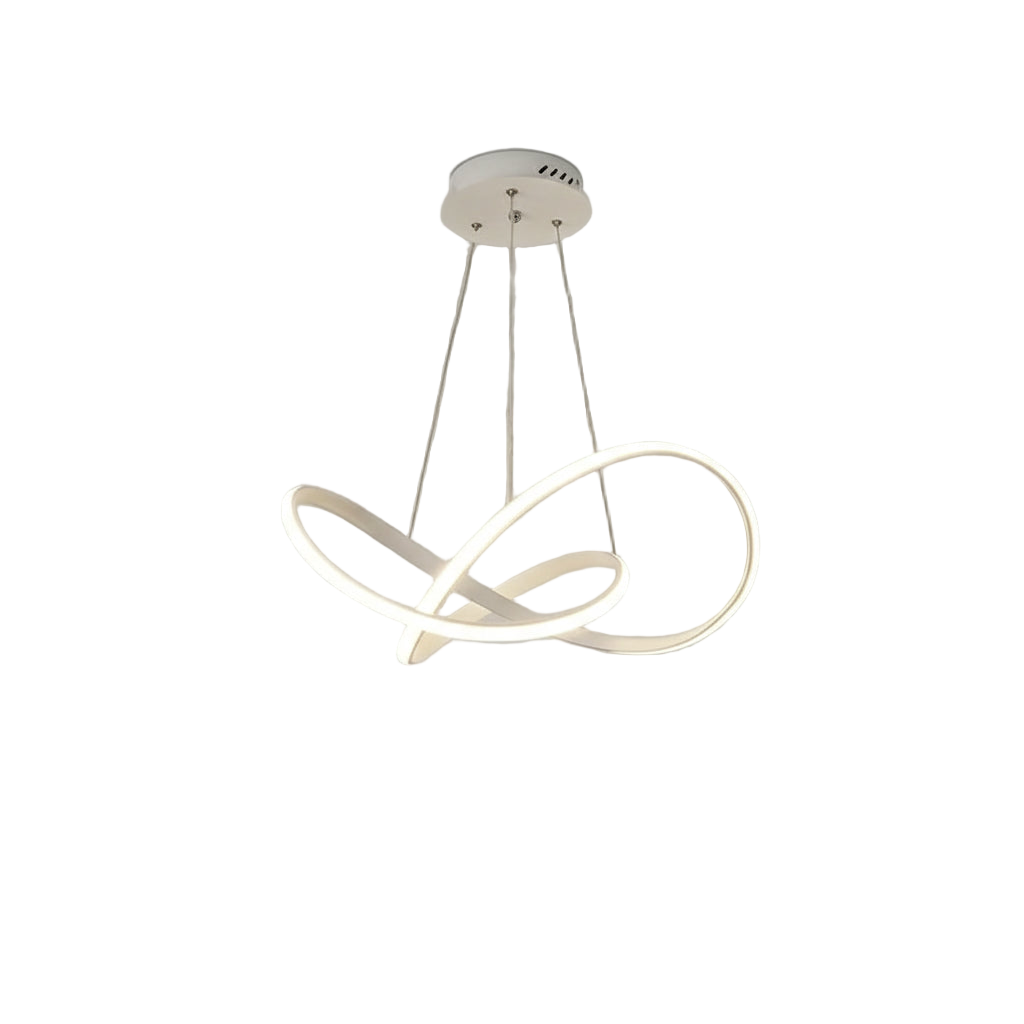 Lustre moderne sculptural a lumiere LED douce.