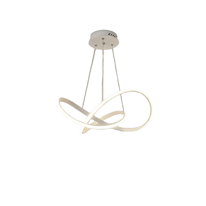 Lustre moderne sculptural a lumiere LED douce.