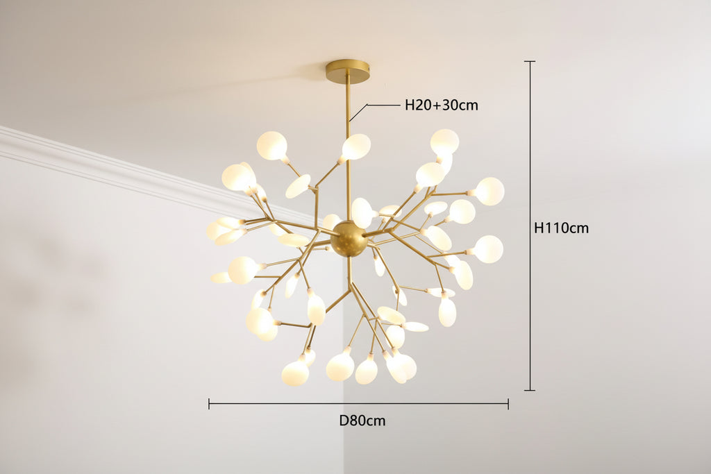 Vue de profil du lustre ramifie en metal