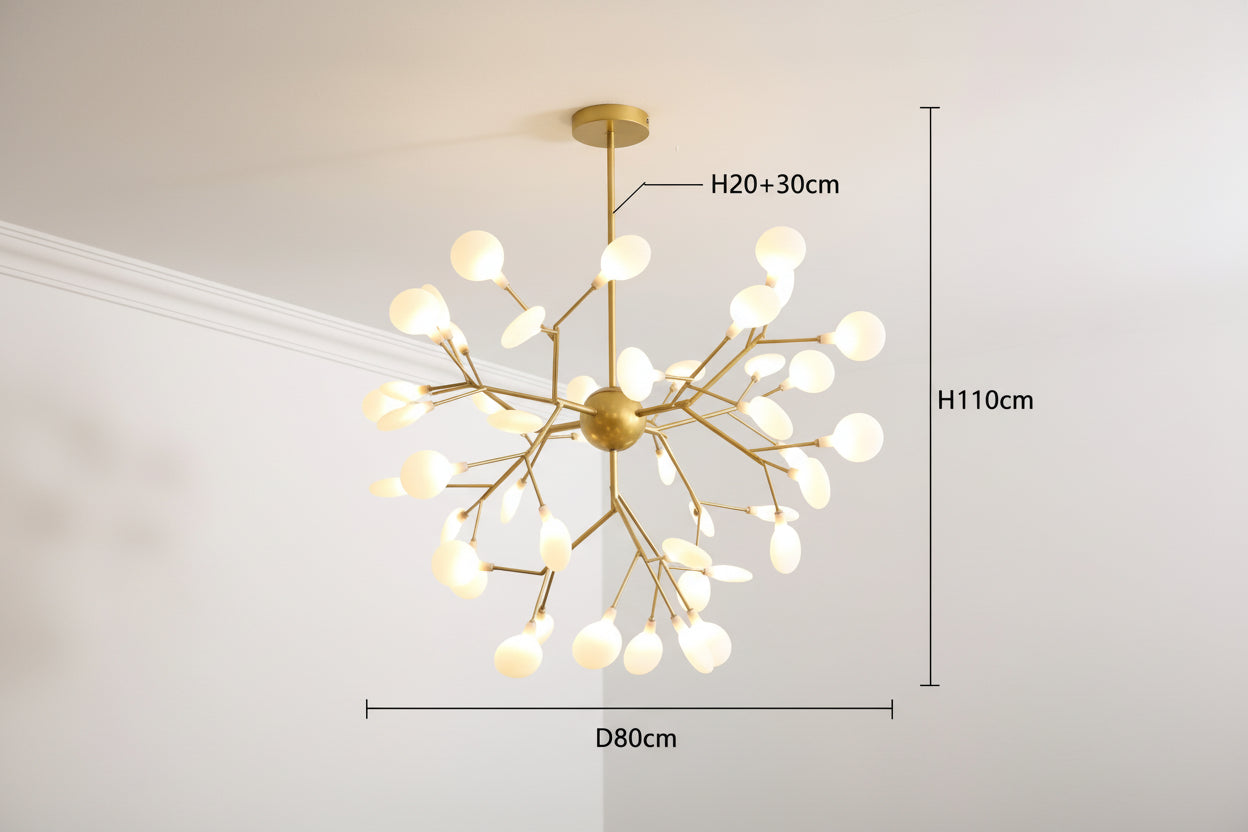 Vue de profil du lustre ramifie en metal