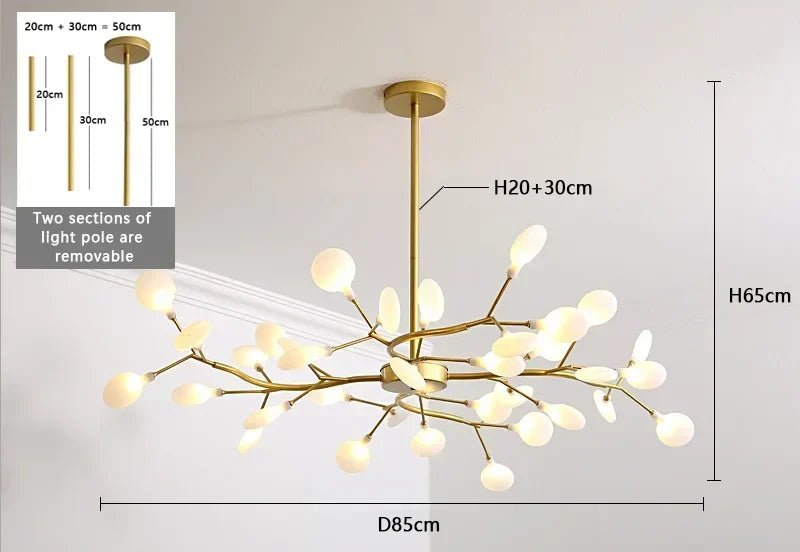 Detail des bras en metal du lustre design branche