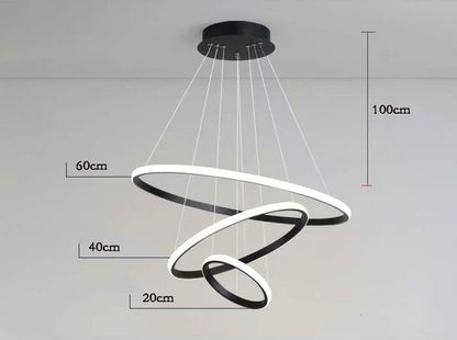 Lustre moderne aux anneaux lumineux harmonieux.