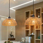 Lustre dome osier artisanal pour interieur zen.