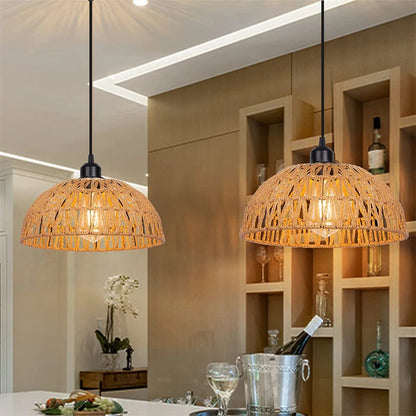 Lustre dome osier artisanal pour interieur zen.